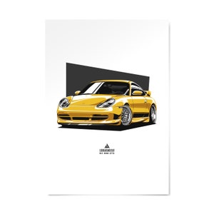 Porsche 996 Poster | Porsche 996 Poster | Poster Porsche 911 996 GT3 | Geschenk für Petrolhead | Geschenke für Ihn | Oldtimer Druck | Wandkunst