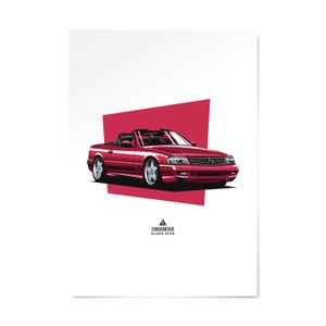 Mercedes-Benz Poster | SL500 R129 | Red Sport car Convertible | Car Poster | SL500 Poster | Gift For Petrolhead | Wall Art