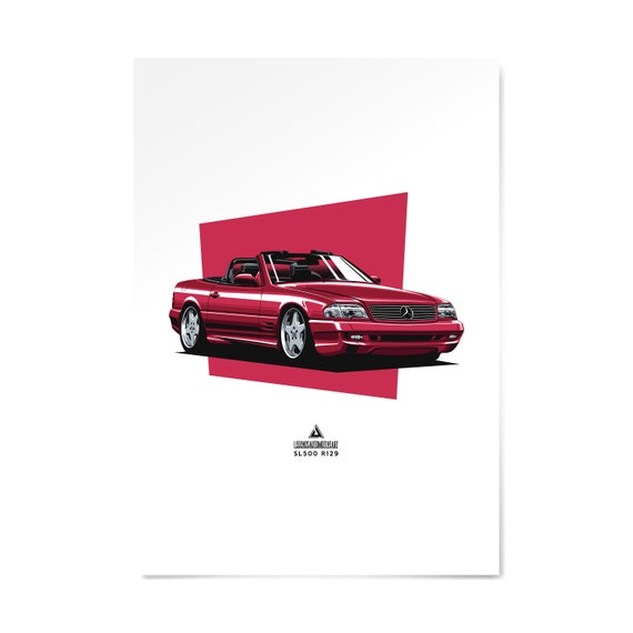 Mercedes-Benz Poster | SL500 R129 | Red Sport car Convertible | Car Poster | SL500 Poster | Gift For Petrolhead | Wall Art