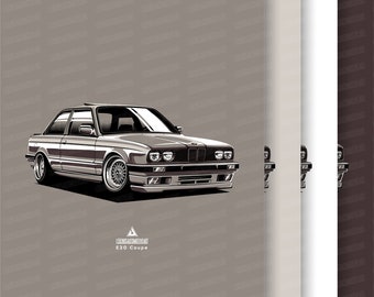 BMW E30 Coupe Digital Art | Classic BMW | BMW Poster | Gifts For Him | Classic Car | Motorsport | Digital Download | Bbs wheels |