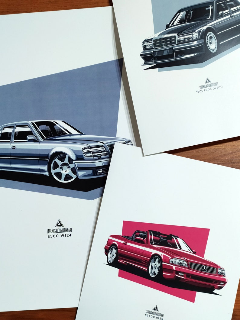 Mercedes-Benz E500 W124 Poster Print Vector illustrations Gift image 7