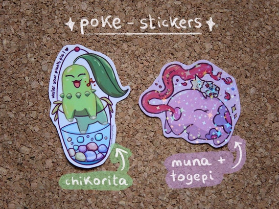 Poke animal shiny stickers, grass and psychic type