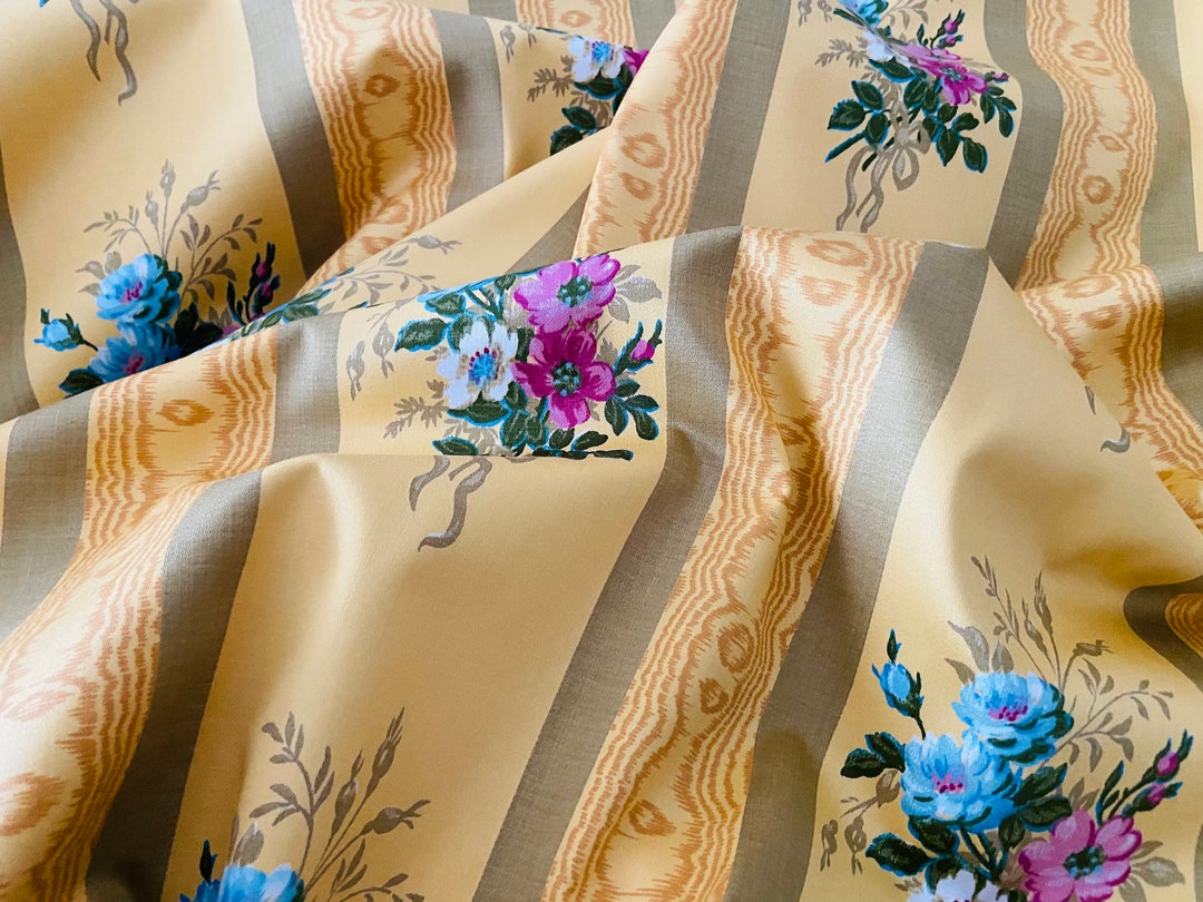 Coupon De Tissu Vintage Floral Bleu - Coton Romanex De Boussac, 98x65cm
