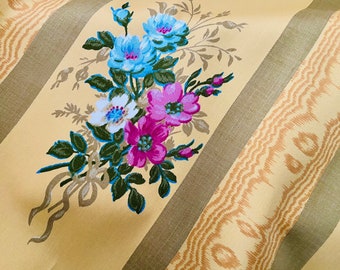 Tissu fleuri, décoration vintage, coton, Romanex de Boussac, années 60, neuf, ancien stock