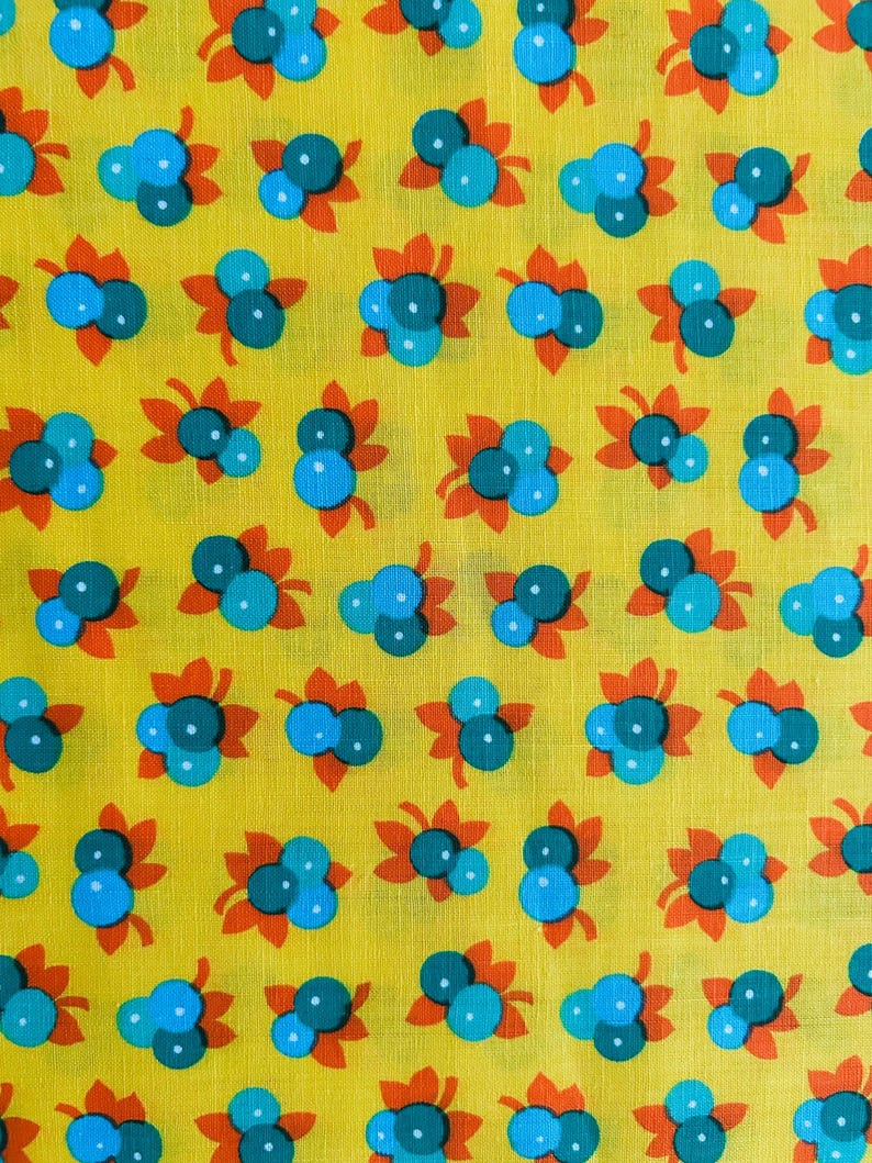 1970s Floral Cotton Fabric: Groovy Yellow Dressmaking Material - Etsy