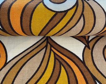 Vintage 70s Linen Fabric: Groovy Mid-Century Modern Pattern