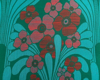 1960s Floral Fabric Meterware Polster Decor Mid Century Dralon Vintage Türkis Grün
