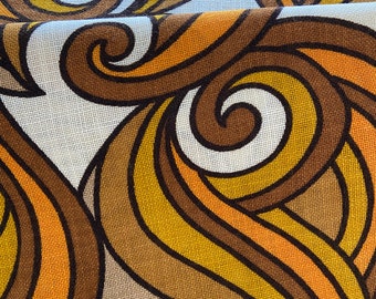 Vintage 70s fabric, light yellow. Linen texture.