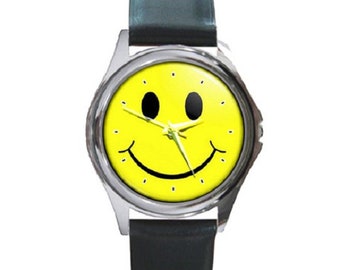 Smiley face smile retro cool hip round unisex wristwatch Great gift item