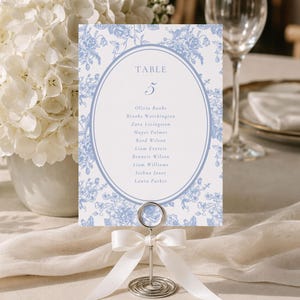 Wedding Table Number Seating Chart Template Printable Blue Floral Reception Card Assignment Sign Guest Display Toile Design Editable Digital