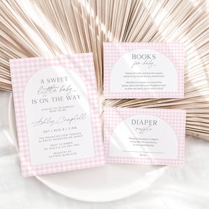 Ensemble d'invitations pour baby shower fille Design rose faire-part pour nouveau-né carte de demande de livre Invitation fête personnalisée lot à télécharger Remerciement couche-culotte
