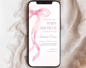 Pink Bow Baby Shower Digital Evite Template (For Phone)