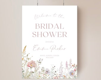 Wildflower Bridal Shower Welcome Sign, Wildflower Bridal Shower, Wildflower Sign, Pink Blush Wildflower Sign, Editable Welcome Sign Template