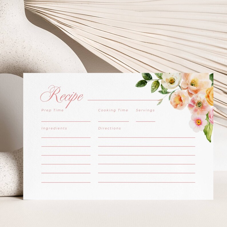 Bridal Shower Recipe Card Template DIY Recipe Card Insert Downloadable ...