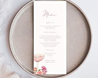 Downloadable Bridal Shower Menu, Petals And Prosecco Bridal Shower Printable Menu, Brunch And Bubbles Menu Card, Downloadable Menu Card