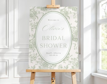 Sage Green Chinoiserie Bridal Shower Welcome Sign (Digital Download)