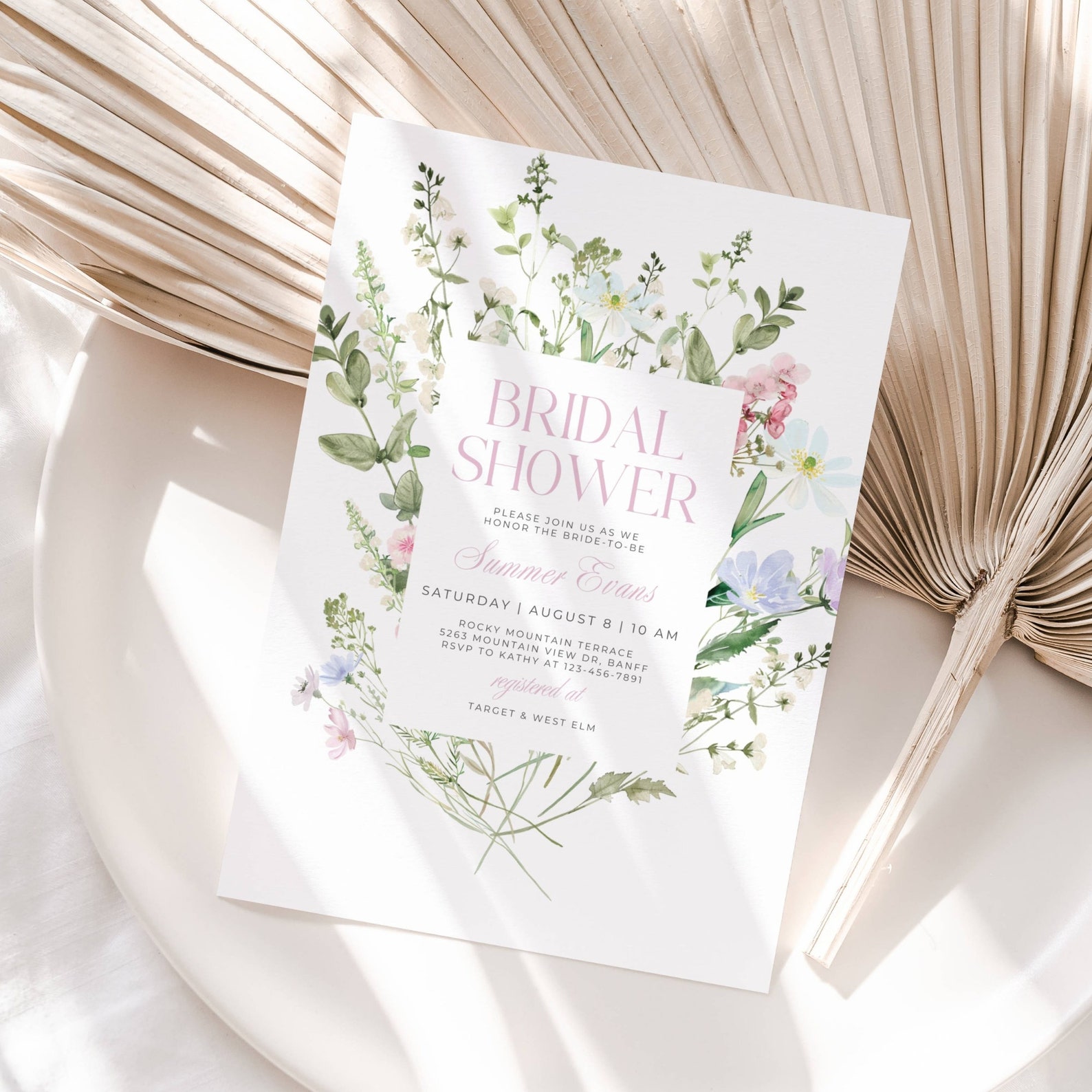 Spring Bridal Shower Invitation Template Editable Wildflower Invite ...