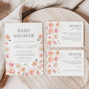 Pacote de convites para chá de bebê em aquarela, recém-nascido, rosa, floral, cartão personalizado, nota de agradecimento para celebração de bebê, suprimentos
