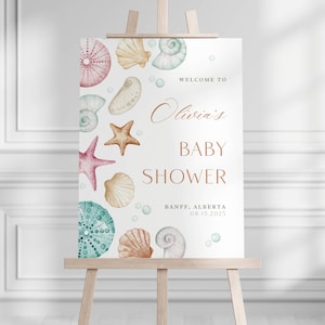Seashell Baby Shower Welcome Sign: Beach Theme Party Decor (Digital Download)