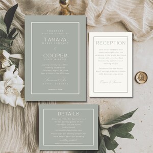 Sage Green Minimalist Wedding Invitation Suite, Elegant Green Wedding Invite Templates, Minimal Printable Sage Green Wedding Invite Set image 1