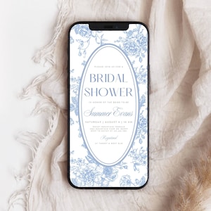 Blue Floral Chinoiserie Bridal Shower Evite Template (Digital Download)