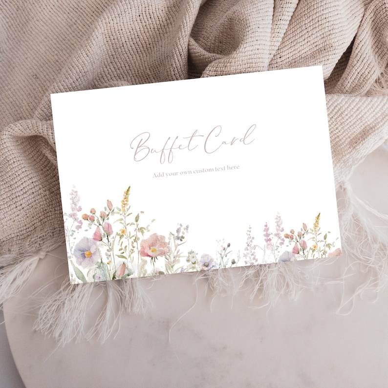Wildflower Buffet Card Template, Downloadable Food Label Template, Bridal Shower Template, Printable Buffet Card, Custom Food Label Download image 1