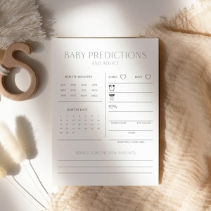 Plantilla de tarjeta de predicción de baby shower para recién nacidos, idea de regalo para la futura mamá, suministros para fiesta de revelación de género, descarga digital, recuerdo de embarazo