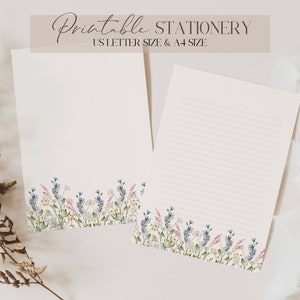 Juego de papel con letras florales en acuarela, diseño digital en rosa y azul, paquete de regalo para estudiantes, material para el aula, regalo para profesores, juego de diario para oficina
