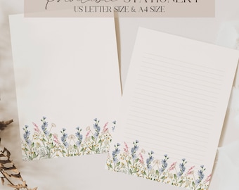 Floral Watercolor Stationery Set: Pink & Blue Wildflowers (Digital Download)