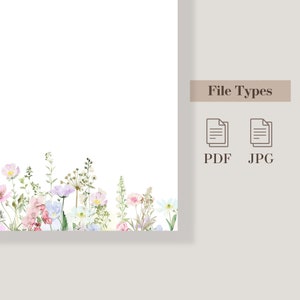 Wildflower Printable Stationery Set: Floral Letter Writing Paper (Digital Download) image 3