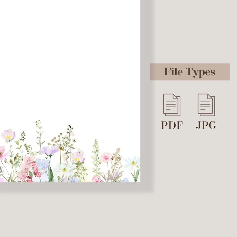 Wildflower Printable Stationery Set: Floral Letter Writing Paper (Digital Download) image 3