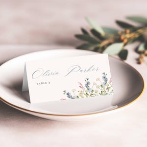 Tarjetas de lugar con flores imprimibles y dobladas para bodas, despedidas de soltera, baby shower, cenas, fiestas, decoración de eventos personalizada y personalizable, configuraciones de mesa