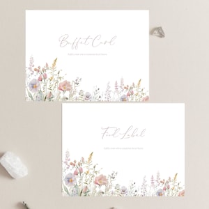 Wildflower Buffet Card Template, Downloadable Food Label Template, Bridal Shower Template, Printable Buffet Card, Custom Food Label Download image 2