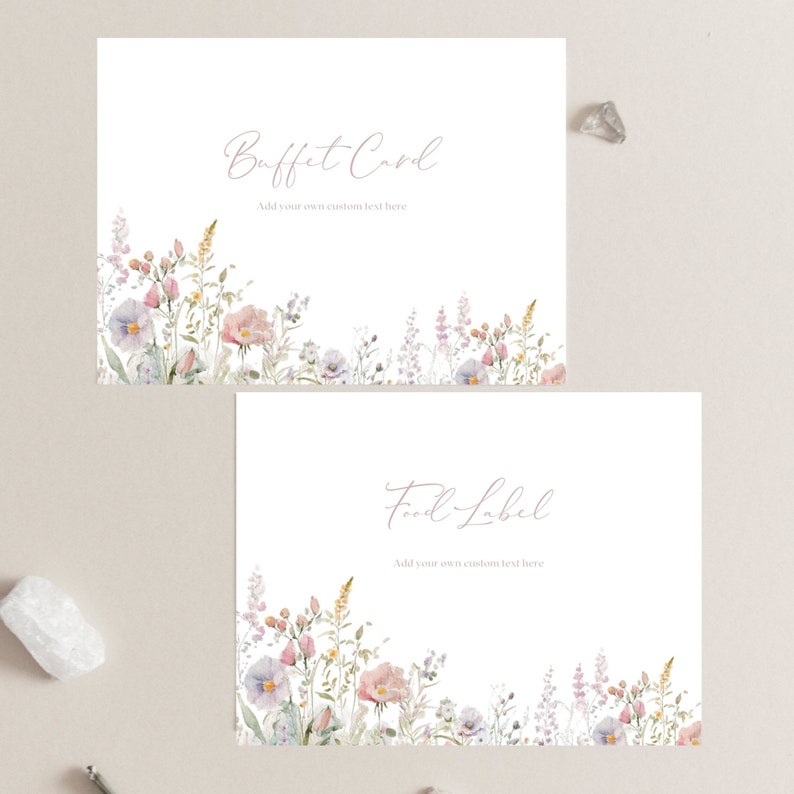 Wildflower Buffet Card Template, Downloadable Food Label Template, Bridal Shower Template, Printable Buffet Card, Custom Food Label Download image 2