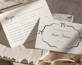 Editable Recipe Card Template Black Bow Printable Minimalist Bridal Shower Keepsake