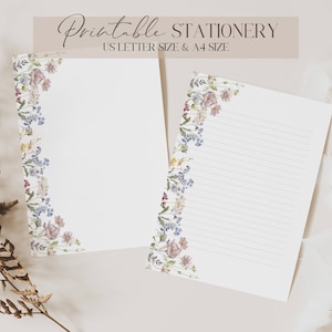 Set di cancelleria stampabile con bordo floreale, rosa, blu, motivo acquerello, carta da lettere, confezione regalo per insegnante, set per aula, fornitura per diario