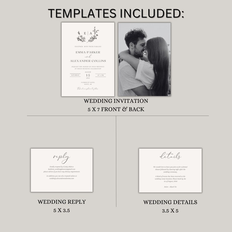 Minimalistic Wedding Invitation Template, Elegant Invite Set, Modern Invite Set, Wedding Invite Set Template, Downloadable Wedding Template image 4