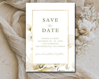 Sage Green Wedding Save The Date Card Template, Printable Save The Date Card, Instant Download Floral Save The Day Invites, Instant Download