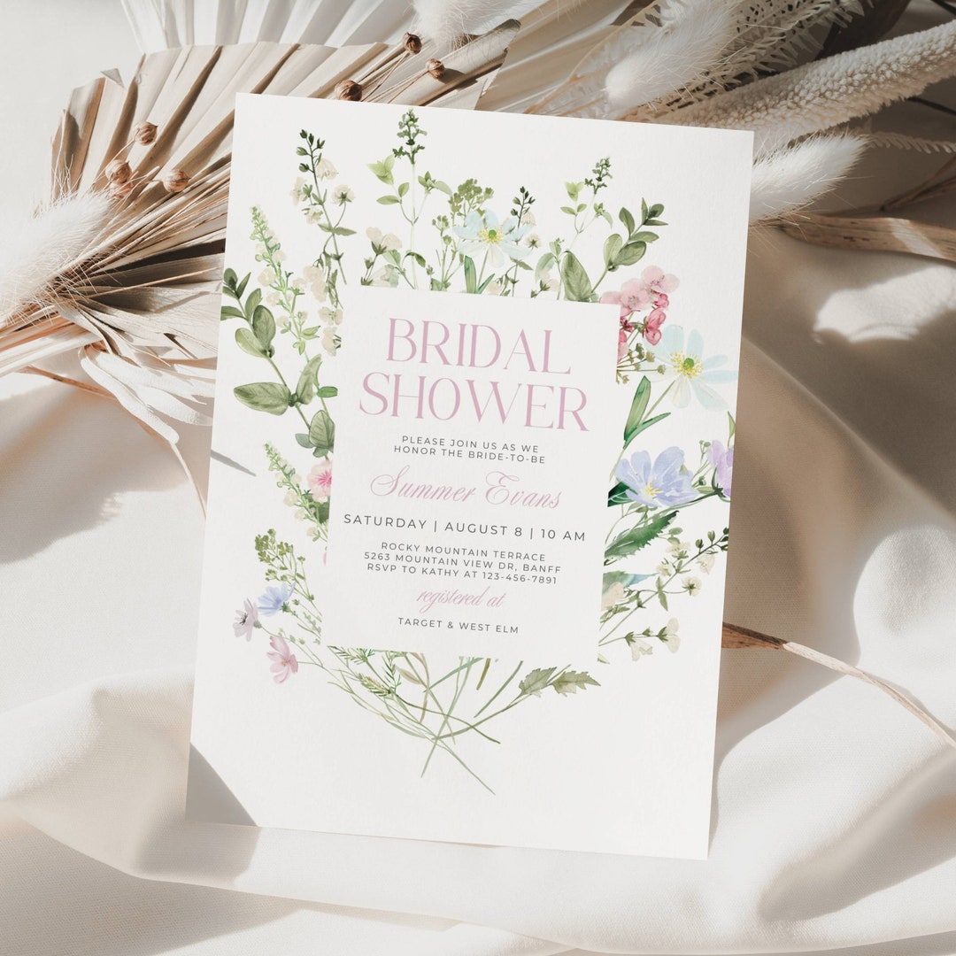 Spring Bridal Shower Invitation Template Editable Wildflower Invite ...