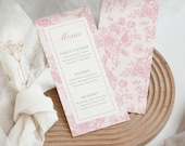 Blush Pink Toile Wedding Menu Template Editable Menu Card Bridal Shower French Country Table Decor