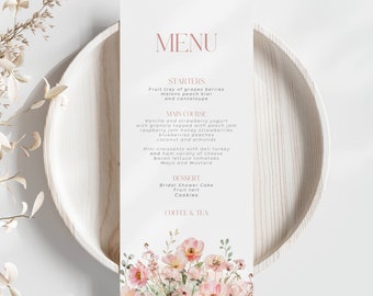 Wildflower Bridal Shower Menu Card Template Floral Wedding Menu Printable Wildflower Editable Dinner Menu Template Downloadable Menu Card