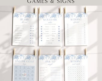 Chinoiserie Bridal Shower Games & Signs Bundle (Editable Download)
