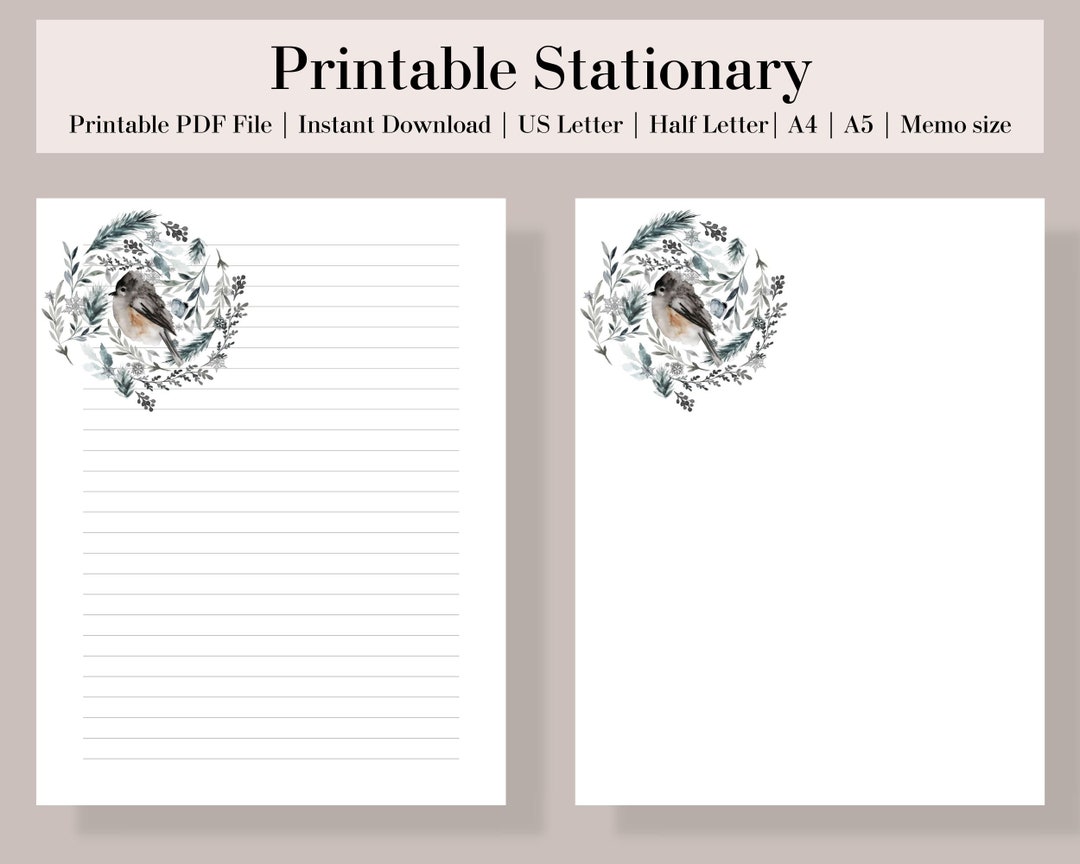 Printable Notes Letter Writing Paper Set, Lined Unlined Stationary Letter Paper, Printable ...