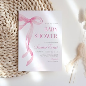 Pink Bow Baby Shower Invitation Template (Digital Download)