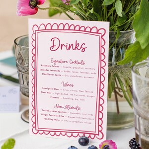 Whimsical Scalloped Wedding Drinks Menu Template: Printable Bar Sign (Canva Editable, Digital Download)
