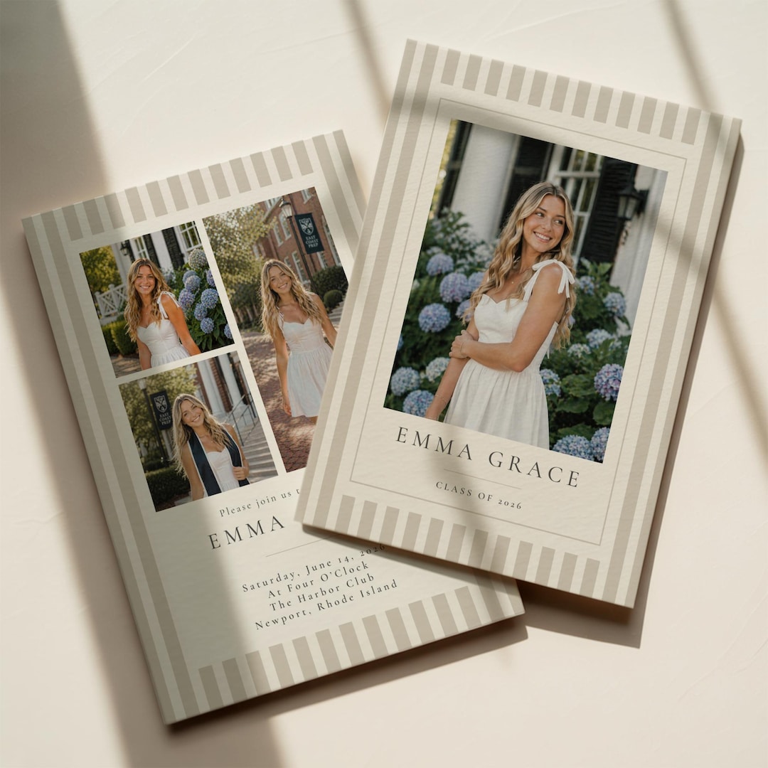 Graduation Photo Card Template Editable Canva Grad Announcement Beige ...