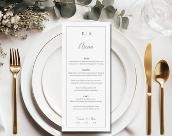 Minimalistic Monogram Wedding Menu Template Printable, Editable Event Menu Template Card, Downloadable Simple Wedding Menu Template Card