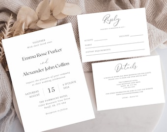 Minimalistic Wedding Invitation, Minimalistic Wedding Template, Downloadable Invite Template, Modern Invite Set, Elegant Invite Set