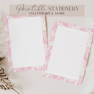 Juego de papelería imprimible para suministros de oficina, paquete con diseño floral en el borde, descarga digital en formato PDF, paquete de regalo para diario y planificador de oficina