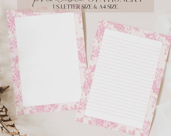 Florale Borte Briefpapier Set: Rosa Toile Design (Digitaler Download)